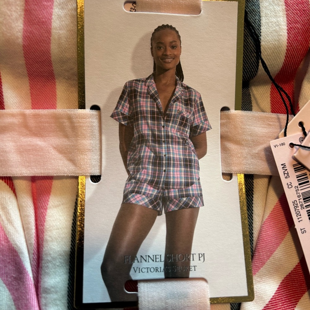 Victoria's Secret•Striped Women’s Pj’s Short Set • White,Gray,Pink, & Red • M • - Picture 2 of 6